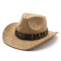 Suede Western Cowboy Hat Featured Texture British Vintage Outdoor Riding Shade Jazz Hat M（56-59cm） beige