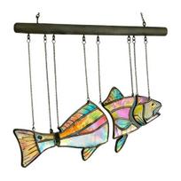 Handcrafted Stained Glass Fish Suncatcher Acrylic Fish Window Hanging Ornament Handmade Iridescent Fish Wind Chime for Patio Garden Fish gray