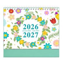 2026-2027 Gėlių stalo kalendorius su spirale, nuo sausio iki birželio, 18 mėnesių, mėnesinis tvarkaraščio planuoklis, namų biuras, kaktuso stovimas atlenkiamas kalendorius A blue