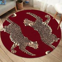 Leopardo rašto apvalus kilimas Rudas dvigubo gepardo rašto kilimas svetainei, miegamajam Neslystantis grindų kilimėlis Egzotiškas safari stiliaus namų dekoras 120cm x 120cm black