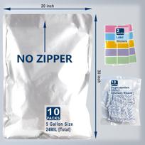 120 Mylar maišelių maisto laikymui su deguonies absorbatoriais 2000cc 5 galonų 20''x30'' Užtraukiami daugkartinio uždarymo maišeliai Karščiui sandarinami maisto maišeliai 508x762mm (20''x30'')&120 microns per side white