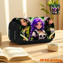 Panda Star Girl Purple-Black Clown Mecha 2D Printed Double-Layer Flip-Top Black Pencil Case - Back-to-School Essential Pencil Box, Daily Multi-Functio 20x9x11cm brown