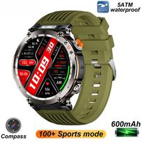 2025 Naujas 5ATM Lauko Išmanusis Laikrodis Vyrams 600mAh LED Žibintuvėlis Išmanusis Laikrodis Kompasas Bluetooth Skambutis Širdies Ritmas IP 68 Sportinis Išmanusis Laikrodis Green-Silicone black