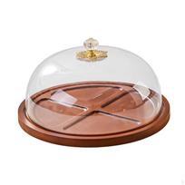 Pyragų padėklas su skaidriu dangčiu, Desertų padėklas, Keksiukų padėklas, Indas saldumynams laikyti, Medinis ir TPE Round 27x15cm white
