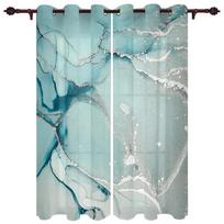 Living Room Space Luxurious Drapes Marble Turquoise Pink Kitchen Bedroom Decoration Curtain Outdoor Pavilion Curtain Drapes W50 X H130(CM)X2&Hook white