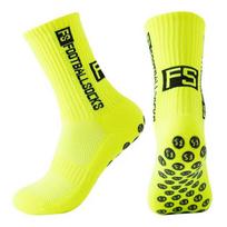FS Neslystančios silikoninės taškeliais vyriškos futbolo kojinės - Storas frotinis padas, iki pusės blauzdos, Profesionalus sportas. One Size fluorescencinė žalia spalva