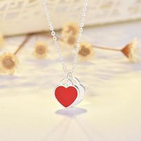 Simple Love Drop Oil Enamel Red Blue Pink Three-color Heart Necklace Collarbone Chain Women's Jewelry rožinė