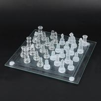 25x25cm Dull Polish Glass Crystal International Chess 1 Checkerboard and 32 Chessman gray