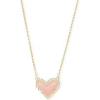 Kendra Scott Ari Heart Adjustable Length Pendant Necklace for Women, Fashion Jewelry GOLD - ROSE QUARTZ