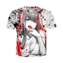 Darling In The Franxx marškinėliai Anime Sexy Girl Zero Two 3D Printed Streetwear Vyriški moteriški madingi dideli marškinėliai Vaikiški marškinėliai. 6XL white