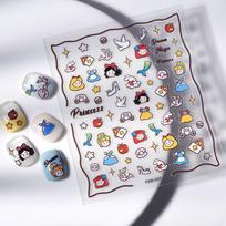 3D Embossed Cartoon Princess Stickers - Reusable, Self-Adhesive Nail Art Decor Perfect for Manicures and Party Decorations gray