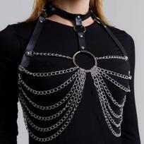 Women Fashion Chain Bra Harness, Gothic Pu Leather Chest Harness Belt, Chest Harness Belt Chain Rave. black