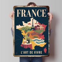 France Travel  LArt De Vivre Poster Customized Vintage Metal Signs Wall Art Retro Tin Plaque for Room Ornaments Coffee Bar 20x30cm（7.8x11.8inch）