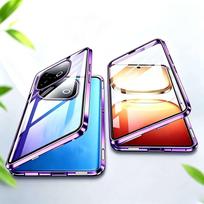 Dėklas Xiaomi 17T 15T Pro su dvipusiu grūdintu stiklu ir metaliniu rėmu, telefono apsaugos nuo smūgių, pilnas objektyvo apsaugos dangtelis for Xiaomi 15T Pro violetinė