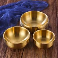 Korėjietiška dvigubo sluoksnio nerūdijančio plieno auksinė kepsninės ir šaltų makaronų lėkštė 9cm Stainless Steel 201 sidabras