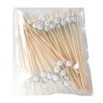 100PCS Disposable Fruit Tags, Pearl Decor Bamboo Sticks, Sharp Tip Luxury Style Skewers, for Cocktails Dessert Cakes Afternoon Tea Decorations balta