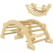 Montessori laipiojimo konstrukcija viduje, 2in1 medinis laipiojimo lankas, vaikams 2-4 metai, 110x52x45 cm, natūrali mediena