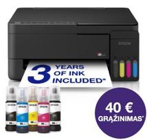 Epson EcoTank L3351 daugiafunkcis A4 spausdintuvas su „Wi-Fi“, „AirPrint“ ir rašalo talpykla, kurioje rašalo yra tiek, kad pakaks iki 3 metų