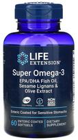 LIFE EXTENSION Super Omega-3 EPA/DHA su sezamo lignanais ir alyvuogių ekstraktu (60 kapsulių).