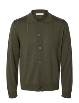 Selected - Slmtray Ls Merino Struc Polo Cardigan - Megztinis - Chaki spalva