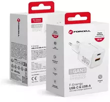 Telefono įkroviklis Forcell F-Energy Mini GaN III USB C + USB A QC4.0 PD 35W VT-35C baltas 0INT