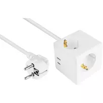 Kabelmeister SW01-W050 elektros lizdų kubas, 3x Schuko, USB-C (20 W, PD 3.0) + USB-A (18 W), 5 m kabelis, baltas
