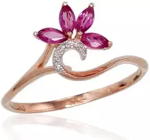 Diamond Sky Jewelry Auksinis žiedas su deimantais ir rubinais „Crystallite V“