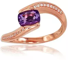 Diamond Sky Jewelry Auksinis žiedas su deimantais ir ametistais „Kometa VIII“