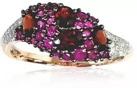 Diamond Sky Jewelry Auksinis žiedas su deimantais, rubinais ir granatais „Saulėta Simfonija II“