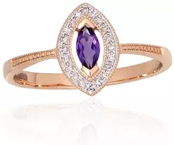 Diamond Sky Jewelry Auksinis žiedas su deimantais ir ametistais „Aleksandrija II“