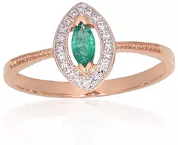 Diamond Sky Jewelry Auksinis žiedas su deimantais ir smaragdais „Aleksandrija III“