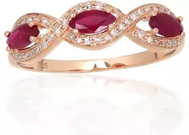 Diamond Sky Jewelry Auksinis žiedas su deimantais ir rubinais „Atėnė XI“