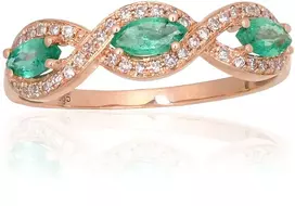 Diamond Sky Jewelry Auksinis žiedas su deimantais ir smaragdais „Atėnė X“