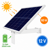 12V Saulės panelė su Li-Ion 20000 mAh akumuliatoriumi | Galia 60W | Kameroms, tinklo įrangai, kelion