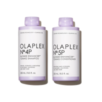 OLAPLEX Nº.4P + Nº.5P Blonde Enhancer™ – tonizuojantis šampūno ir kondicionieriaus rinkinys šviesiems plaukams, 2 × 250 ml