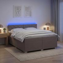 Lova su čiužiniu ir LED apšvietimu Taupe 200 x 200 cm Audinys
