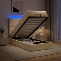 Otmana lova su matracsu ir LED Kreminė 90 x 200 cm Audinys