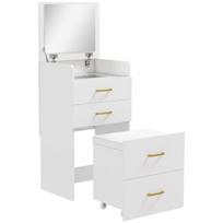 Kosmetinis staliukas 3-in-1 su veidrodžiu ir kėdute, baltas