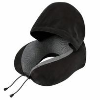 Kelioninė kaklo pagalvė U formos su gobtuvu, juoda, 1 vnt.