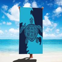 Ethnic Sea Turtle Beach Towel Modern Illustrative Turtle Print Oversized Towel Stylish Nautical Tribal Design Beach Blanket 50X100cm &1pc blue