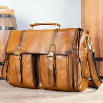 Genuine Leather Men's Business Messenger Bag - Fashionable Briefcase & Shoulder Handbag beige