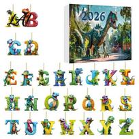 Dinosaur Advent Calendar 26 Letters Cartoon Calendar 2D Acrylic Dino Figures Educational Alphabet Learning Toys Christmas Ornaments 24 Days A black