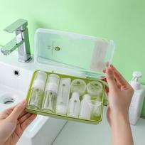 Green Travel 10 dalių kosmetikos pakavimo rinkinys: Purškimo buteliukai, losjonų talpyklės, veido valikliai ir dušo želė buteliukai. 10-piece set (boxed)