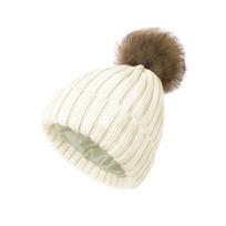 Cross-Border Winter Ribbed Knit Pom-Pom Hat with Satin Lining - No Logo Standard white