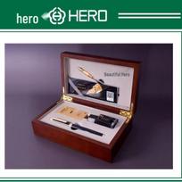 Hero Pen 1086 Double-Nib Wooden Set: Adjustable Soft & Hard Tips for Men & Women Writing Practice. Soft Nib + Ballpoint gray