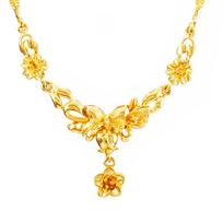 24k Gold Plated Women's Flower Necklace, Vietnamese Sand Gold Bridal Wedding Necklace, Brass Gold Plated Clavicle Necklace for Women Style 1 auksas