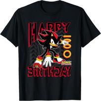 Sonic The Hedgehog Happy Birthday Shadow Grid Chest Poster T-Shirt XXXL juoda