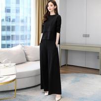 Women's Spring Fall Wide Leg Pants Set – Youthful Slimming Two Piece Tunic Top and Trousers Outfit M juoda