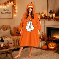 Halloween Pumpkin Oversized Wearable Blanket Hoodie - Soft Robe for Adults L orange
