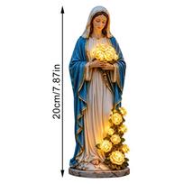 Mary Lady Sodinis Žibintas Saulės Derva Atsparus Vandeniui Dekoratyviniai Žibintai Mary Statula Gėlių Deivės Statula su LED Šviečiančia Rože gray